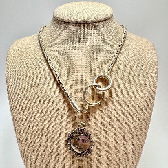 Silver Plated Sun Pendant Round Wheat Link Chain Necklace Size 20" Length - Picture 1 of 10